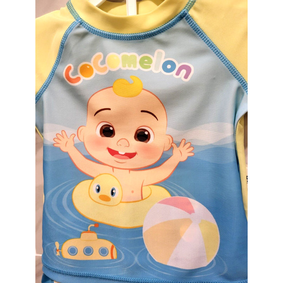 CoComelon 2 Piece Wearable Sunscreen Swimsuit Set Yellow Blue UPF 50+ 12M NWT - Picture 2 of 9